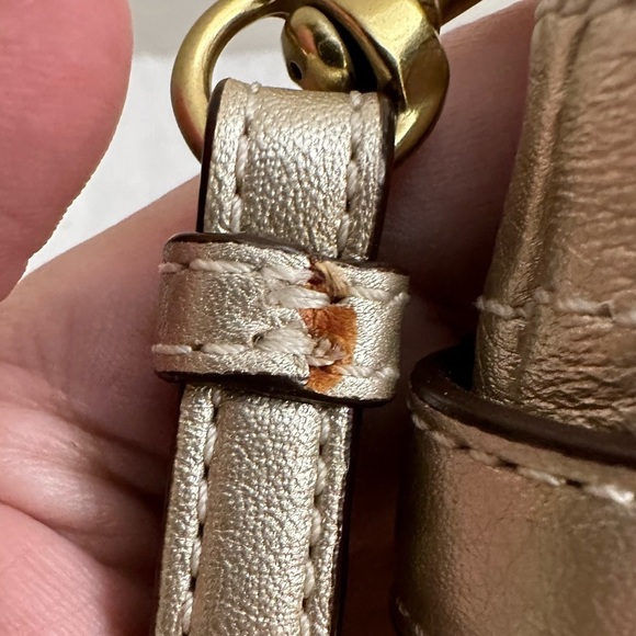 Coach-Pale Metallic Gold Laser etched Logo Clutch Wristlet - Picture 7 of 9